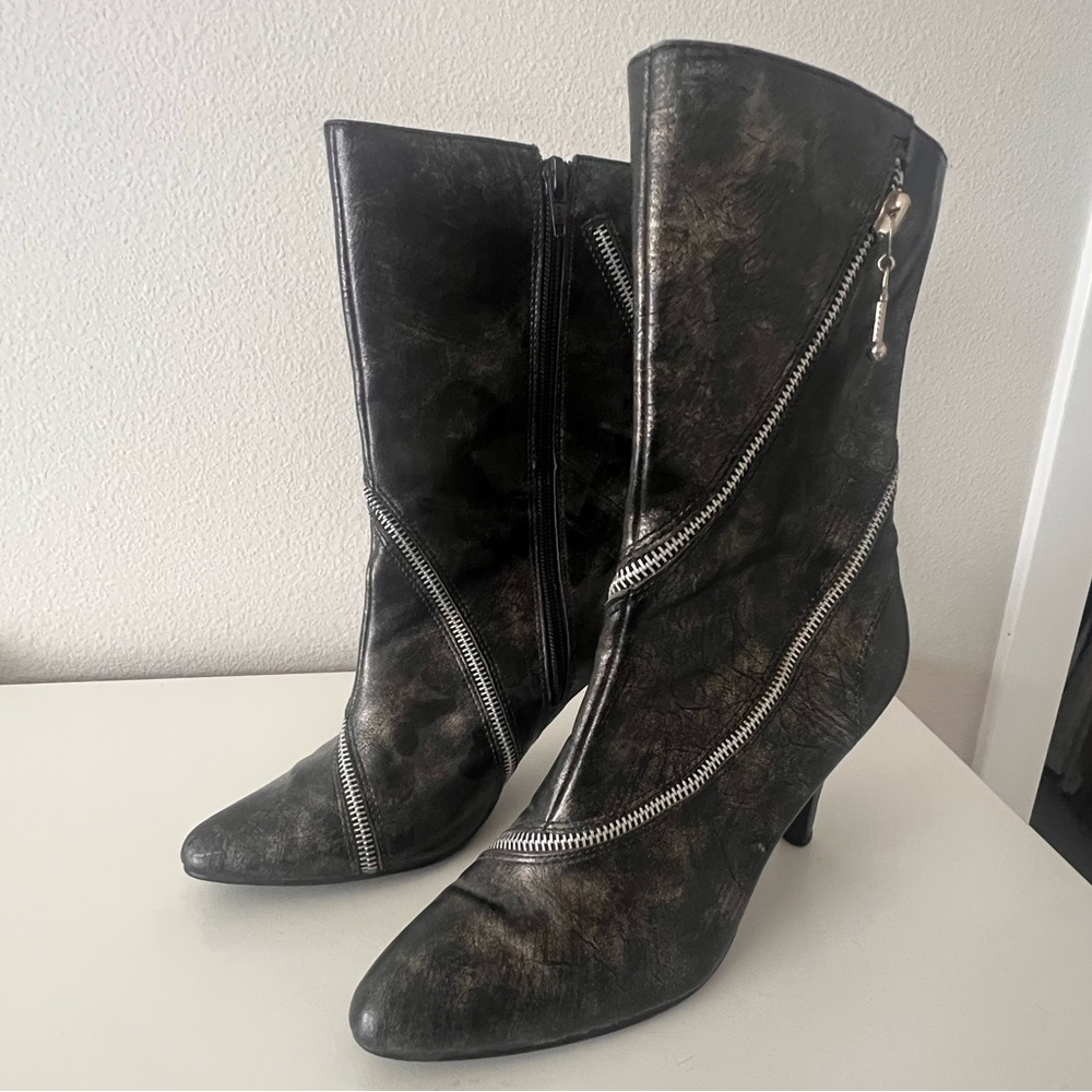 Diba Scarlet Mid Calf Boots Womens Size 8.5 Zipper Detail Black
